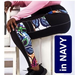 NEW / NWT Hibiscus BodySharp legging ROLFRIQS Navy and Floral Althletic